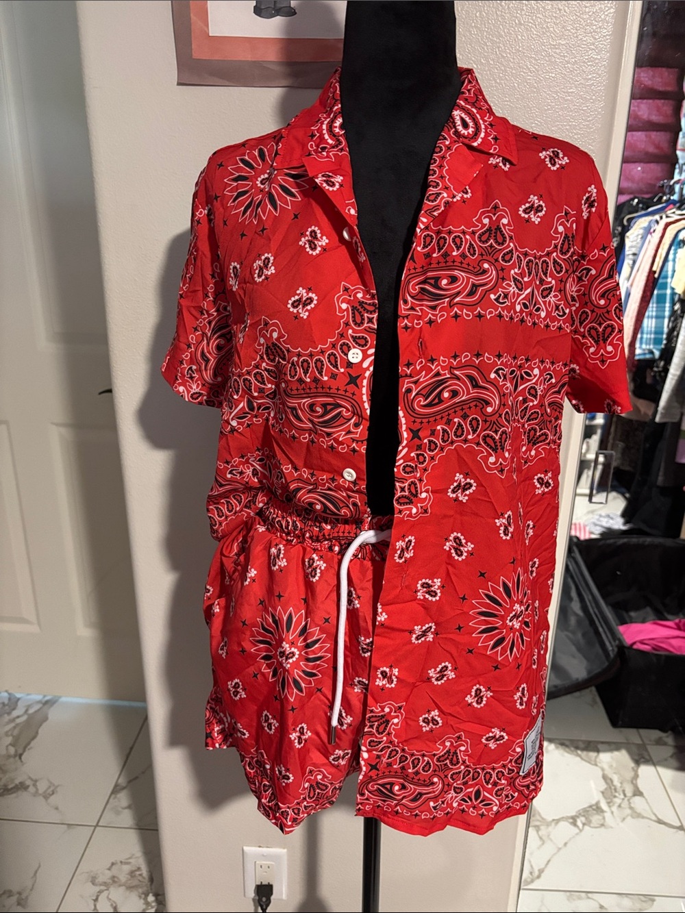 Boohoo Red Bandana Print Short Sleeve Romper